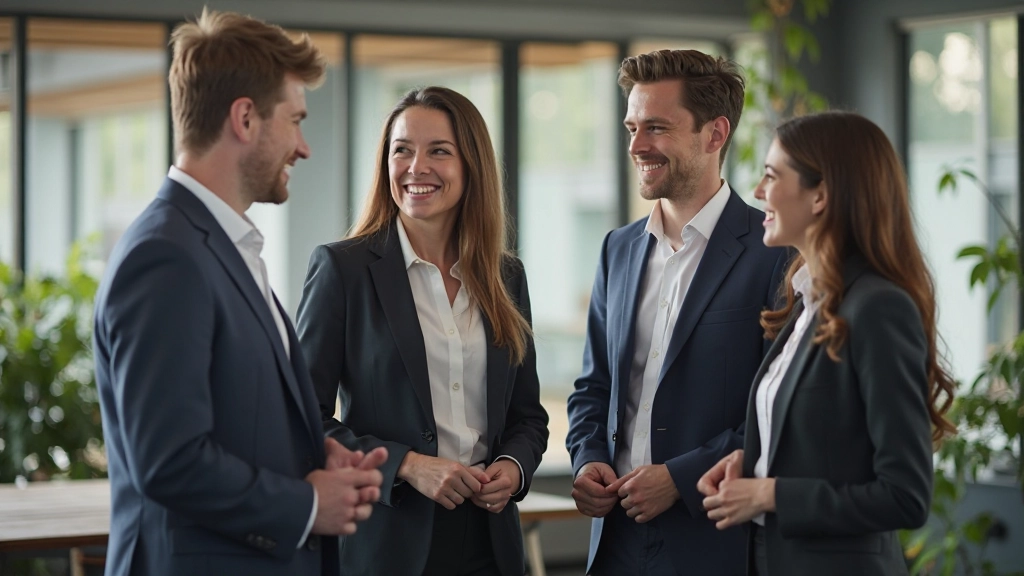 Groep professionals in modern kantoor netwerkt ontspannen